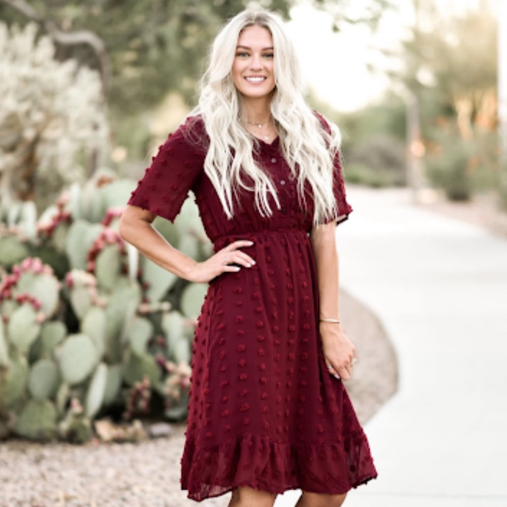 Polagram Burgundy Modest Midi Dress S